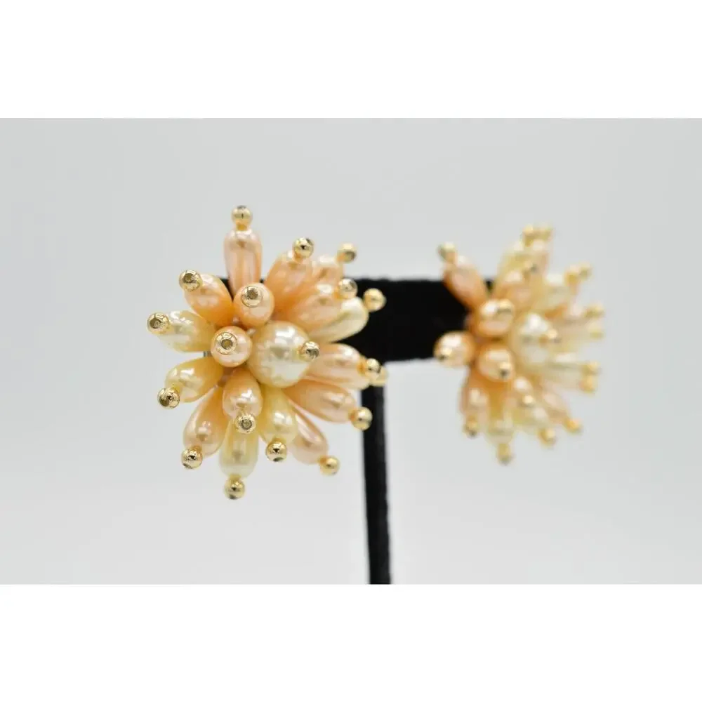 Vintage Clip On Earrings Chunky Faux Pearl Beaded Cluster Chunky NOS 1980s 9L